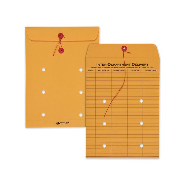 Quality Park Brown Kraft String and Button Interoffice Envelope, #90, One-Sided Five-Column Format, 9x12, 100PK QUA63462